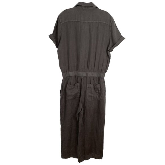 JAMES PERSE Linen Jumpsuit Sz 2 Medium NWOT Gray Short Sleeve Wide Leg Relaxed - Picture 5 of 7